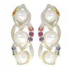 Rainbow Sapphire & Pearl Antique Style Earring 925 Sterling Silver (1/2ct tw) SKU: 1453-925