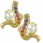 Rainbow Sapphire & Pearl Classic Earrings 14K Yellow Gold (1/2ct tw) SKU: 1605-14K-YG