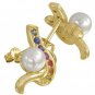 Rainbow Sapphire & Pearl Classic Earrings 14K Yellow Gold (1/2ct tw) SKU: 1605-14K-YG