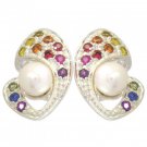 Rainbow Sapphire & Pearl Majestic Queens Earring 925 Sterling Silver (3/4ct tw) SKU: 1469-925