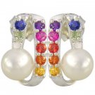 Rainbow Sapphire & Pearl Fancy Earring 925 Sterling Silver (3/4ct tw) SKU: 1508-925