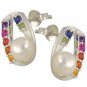 Rainbow Sapphire & Pearl Fancy Earring 925 Sterling Silver (3/4ct tw) SKU: 1508-925