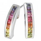Rainbow Sapphire Earrings Hoop Huggie 14K White Gold (2.3ct tw) SKU: 889-14K-WG