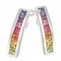Rainbow Sapphire Earrings Hoop Huggie 14K White Gold (2.3ct tw) SKU: 889-14K-WG