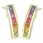 Rainbow Sapphire Earrings Hoop Huggie 14K Yellow Gold (2.3ct tw) SKU: 889-14K-YG