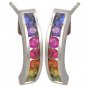 Rainbow Sapphire Earrings Hoop Huggie 925 Sterling Silver (1ct tw) SKU: 888-925