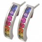Rainbow Sapphire Earrings Hoop Huggie 925 Sterling Silver (1ct tw) SKU: 888-925