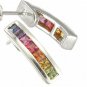 Rainbow Sapphire Earrings Hoop Huggie 14K White Gold (1ct tw) SKU: 888-14K-WG