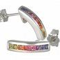 Rainbow Sapphire Earrings Hoop Huggie 14K White Gold (1ct tw) SKU: 888-14K-WG