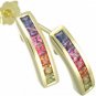 Rainbow Sapphire Earrings Hoop Huggie 14K Yellow Gold (1ct tw) SKU: 888-14K-YG