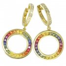 Rainbow Sapphire & Diamond Circle Huggie Earrings 14K YG (4.04ct tw) SKU: 1090-14K-YG