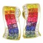 Rainbow Sapphire & Diamond Double Row Invisible Set Earrings 14K YG (4.13ct tw) SKU: 426-14K-YG