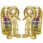 Rainbow Sapphire & Diamond Double Row Invisible Set Earrings 14K YG (4.13ct tw) SKU: 426-14K-YG