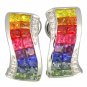 Rainbow Sapphire & Diamond Double Row Invisible Set Earrings 14K WG (4.13ct tw) SKU: 426-14K-WG