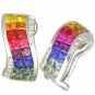 Rainbow Sapphire & Diamond Double Row Invisible Set Earrings 14K WG (4.13ct tw) SKU: 426-14K-WG