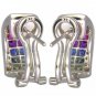 Rainbow Sapphire & Diamond Double Row Invisible Set Earrings 14K WG (4.13ct tw) SKU: 426-14K-WG