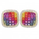 Rainbow Sapphire & Diamond Invisible Set Earrings 14K Yellow Gold (4.5ct tw) SKU: 430-14K-YG