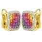 Rainbow Sapphire & Diamond Invisible Set Earrings 14K Yellow Gold (4.5ct tw) SKU: 430-14K-YG