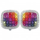 Rainbow Sapphire & Diamond Invisible Set Earrings 14K White Gold (4.5ct tw) SKU: 430-14K-WG