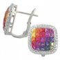 Rainbow Sapphire & Diamond Invisible Set Earrings 14K White Gold (4.5ct tw) SKU: 430-14K-WG