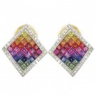 Rainbow Sapphire & Diamond Invisible Set Earrings 14K Yellow Gold (5.5ct tw) SKU: 428-14K-YG