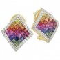Rainbow Sapphire & Diamond Invisible Set Earrings 14K Yellow Gold (5.5ct tw) SKU: 428-14K-YG