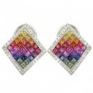 Rainbow Sapphire & Diamond Invisible Set Earrings 14K White Gold (5.5ct tw) SKU: 428-14K-WG