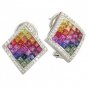 Rainbow Sapphire & Diamond Invisible Set Earrings 14K White Gold (5.5ct tw) SKU: 428-14K-WG