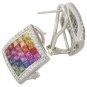 Rainbow Sapphire & Diamond Invisible Set Earrings 14K White Gold (5.5ct tw) SKU: 428-14K-WG