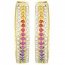 Rainbow Sapphire & Diamond Triple Row Earrings 18K Yellow Gold (4.42ct tw) SKU: 1495-18K-YG