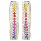 Rainbow Sapphire & Diamond Triple Row Earrings 18K White Gold (4.42ct tw) SKU: 1495-18K-WG
