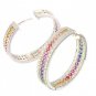 Rainbow Sapphire & Diamond Triple Row Earrings 18K White Gold (4.42ct tw) SKU: 1495-18K-WG