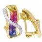 Multicolor Rainbow Sapphire & Diamond Designer Invisible Set Earrings 14K Yellow Gold (6.33ct tw)