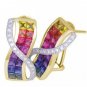Multicolor Rainbow Sapphire & Diamond Designer Invisible Set Earrings 14K Yellow Gold (6.33ct tw)