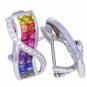 Multicolor Rainbow Sapphire & Diamond Designer Invisible Set Earrings 14K White Gold (6.33ct tw)