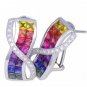 Multicolor Rainbow Sapphire & Diamond Designer Invisible Set Earrings 14K White Gold (6.33ct tw)