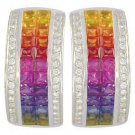 Rainbow Sapphire & Diamond Invisible Set Huggie Earrings 14K WG (8.75ct tw) SKU: 1534-14K-WG