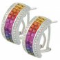 Rainbow Sapphire & Diamond Invisible Set Huggie Earrings 14K WG (8.75ct tw) SKU: 1534-14K-WG