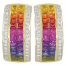 Rainbow Sapphire & Diamond Invisible Set Huggie Earrings 14K YG (8.75ct tw) SKU: 1534-14K-YG