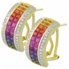 Rainbow Sapphire & Diamond Invisible Set Huggie Earrings 18K YG (8.75ct tw) SKU: 1534-18K-YG