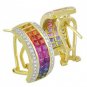 Rainbow Sapphire & Diamond Invisible Set Huggie Earrings 18K YG (8.75ct tw) SKU: 1534-18K-YG