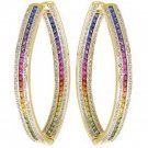 Rainbow Sapphire & Diamond Inside Out Hoop Earrings 18K Yellow Gold (7.8ct tw) SKU: 1608-18K-YG