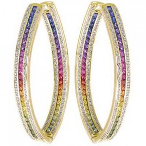 Rainbow Sapphire & Diamond Inside Out Hoop Earrings 18K Yellow Gold (7.8ct tw) SKU: 1608-18K-YG