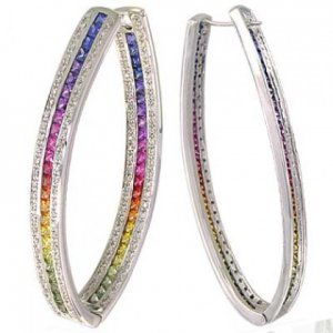 Rainbow Sapphire & Diamond Inside Out Hoop Earrings 18K White Gold (7.8ct tw) SKU: 1608-18K-WG