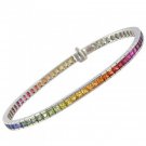 Rainbow Sapphire Tennis Bracelet 14K White Gold (8ct tw) SKU: BRC225-24-14K-WG
