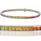 Rainbow Sapphire Tennis Bracelet 14K White Gold (12ct tw) SKU: 311-14K-WG