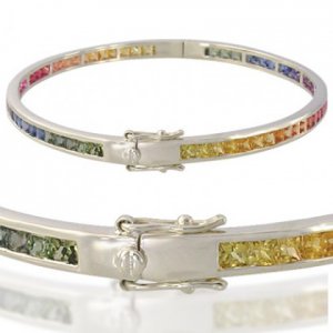 Rainbow Sapphire Eternity Oval Bangle 18K White Gold (8ct tw) SKU: 1520-18K-WG