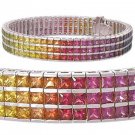 Rainbow Sapphire Tripple Row Channel Set Tennis Bracelet 14K White Gold (30ct tw) SKU: 1613-14K-WG