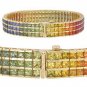 Rainbow Sapphire Tripple Row Channel Set Tennis Bracelet 18K Yellow Gold (30ct tw) SKU: 1613-18K-YG