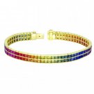 Rainbow Sapphire Double Row Tennis Bracelet 14K Yellow Gold (20ct tw) SKU: 439-14K-YG